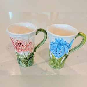 2-Lenwile Ardalt Artware Majolica Mugs - Peach Pink & Blue